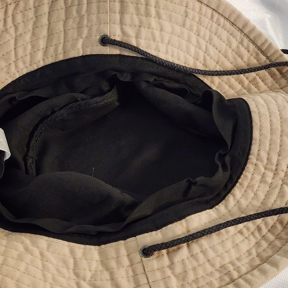 Boys 8-18 Cotton Black & Tan Floppy Hat with Adjustable Chin Strap - Great - Picture 4 of 5